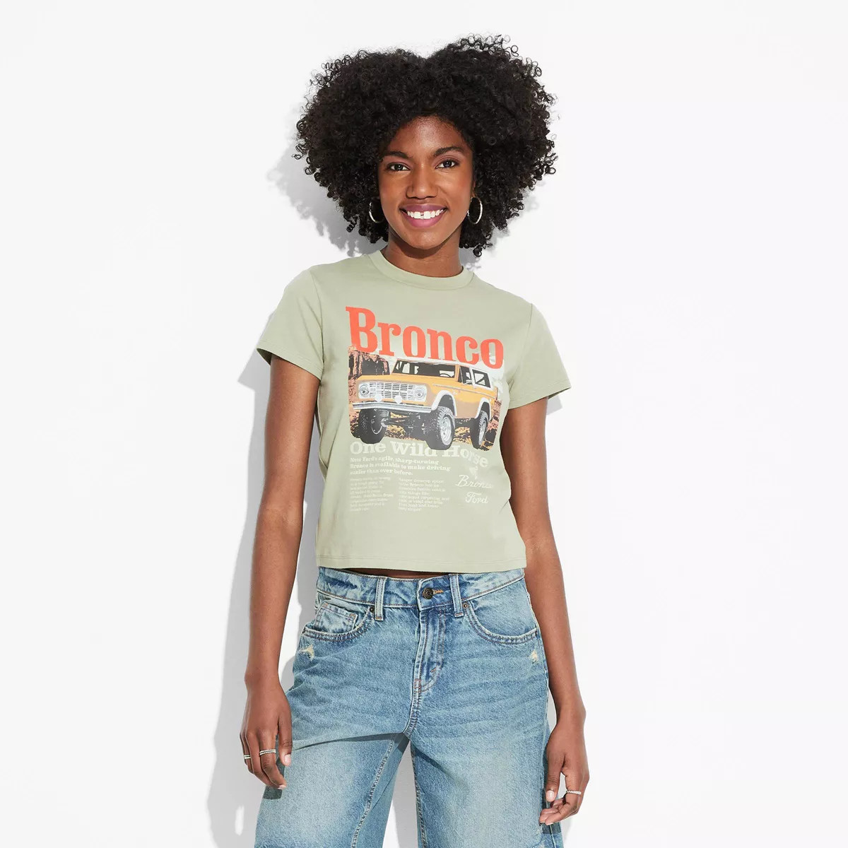 Women's Ford Bronco Bio Short Sleeve Graphic Baby T-Shirt - Green | Target