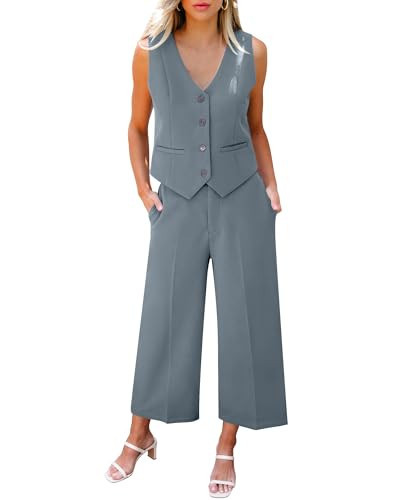LookbookStore Blazer Sets Women 2 Piece Outfits Grey Blazers Business Casual Set Pant Suits Casual Vest Set Womens Business Casual Clothing Gray Size Medium Size 8 10 | Amazon (US)