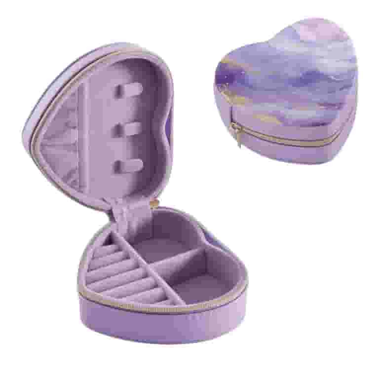 Purple Travel Jewelry Box, Heart-Shaped PU Leather Organizer, Portable Storage Case for Rings, Ea... | Walmart (US)