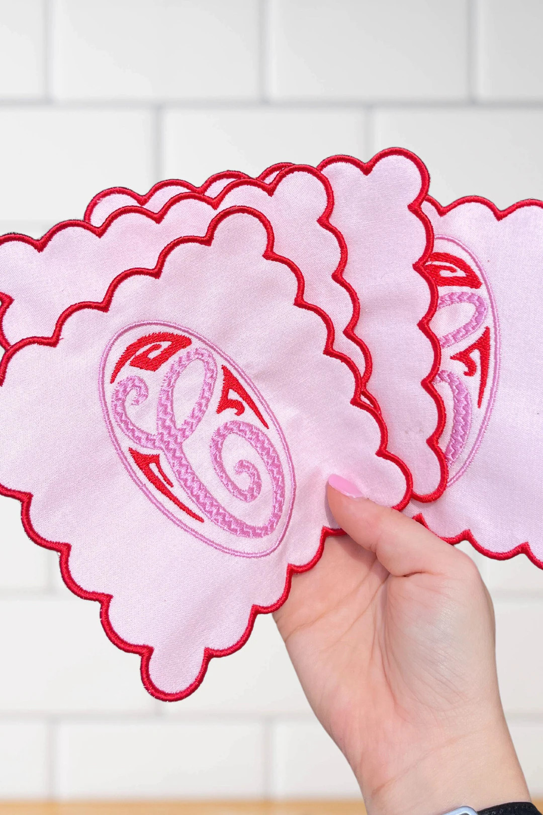 Pink Scallop Personalized Cocktail Napkin, Pink Cocktail Napkin, Girly Decor, Bar Cart Napkins, G... | Etsy (US)