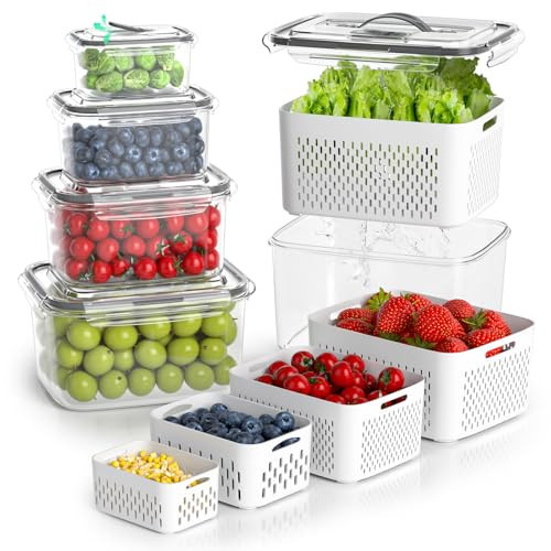 BOICHU Fruit Storage Containers for Fridge - 5 Size Berry Containers for Fridge Keep Fresh with Colanders and Vent Handle Lids, Clear Vegetable Storage Containers for Refrigerator, Lettuce Keeper | Amazon (US)