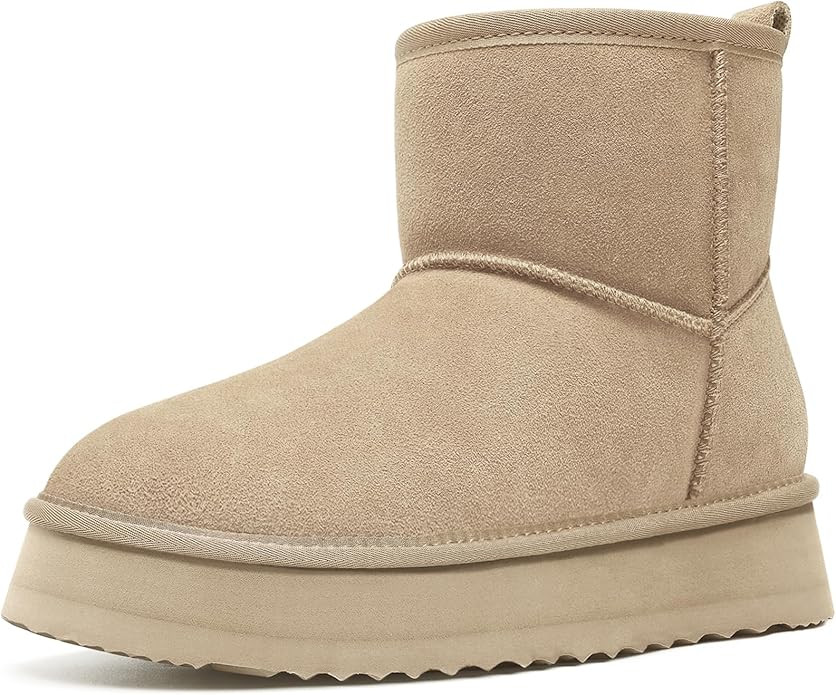 Litfun Platform Snow Boots for Women Winter Genuine Suede Ankle Mini Boots with Fur Lined | Amazon (US)