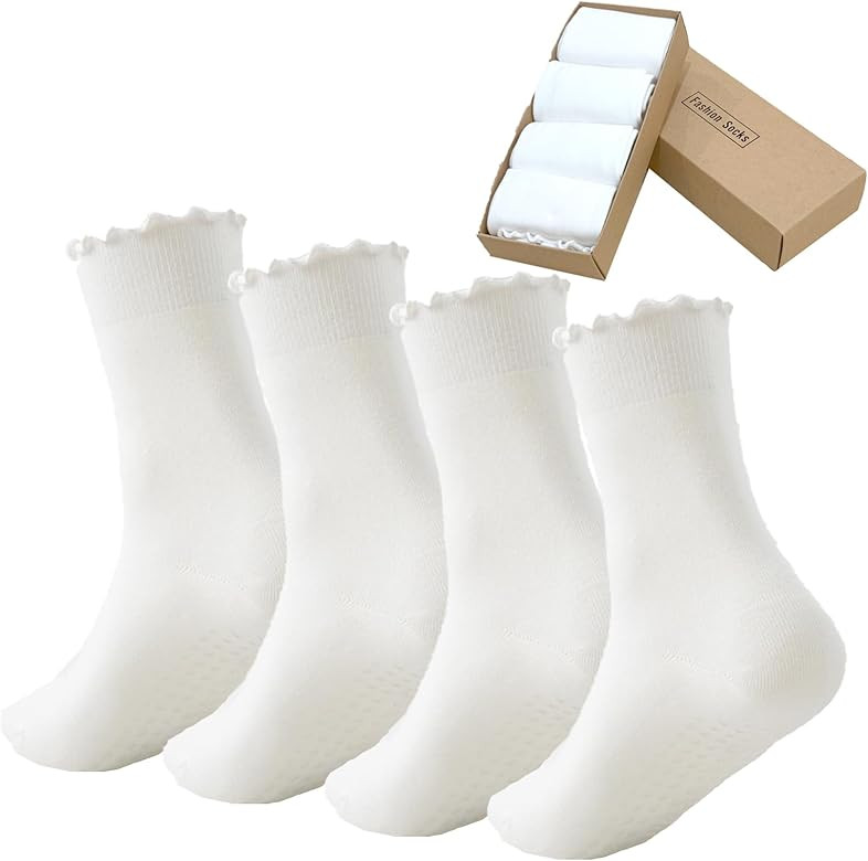 4 Pairs Ruffle Yoga Socks for Women,Cute Frilly Non-Slip Grips Socks for Pilates,Fitness,Hospital... | Amazon (US)