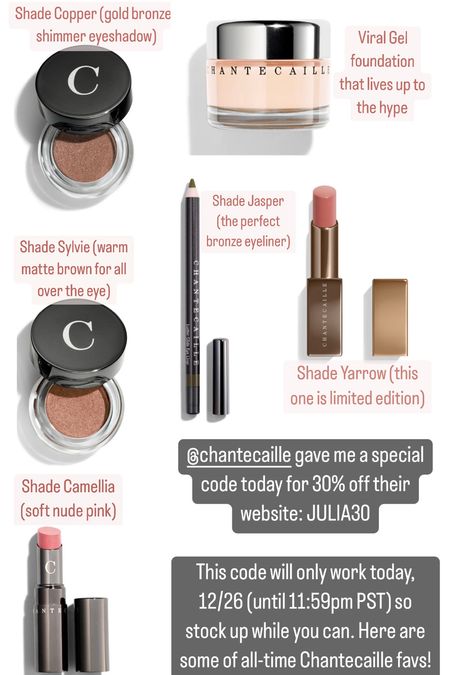 Chantecaille gave me a special code today only for 30% off their website: JULIA30 

This code will only work today, 12/26 (until 11:59pm PST) so stock up while you can. Here are some of all-time Chantecaille favs!

#LTKunder100 #LTKFind #LTKbeauty