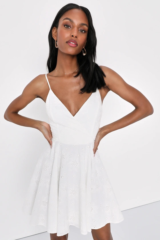 Playful Cutie White Eyelet Embroidered Tie-Back Mini Dress | Lulus (US)
