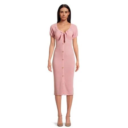 No Boundaries Juniors Wiggle Knit Dress with Short Puff Sleeves, Sizes XS-3XL | Walmart (US)