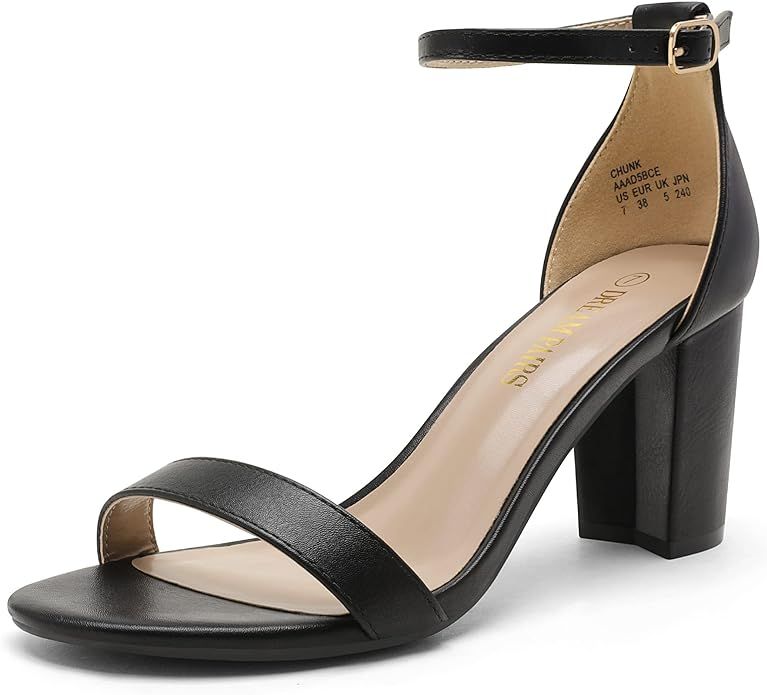 Amazon.com | DREAM PAIRS Women's Chunk Black Pu Low Heel Pump Sandals - 8 M US | Heeled Sandals | Amazon (US)