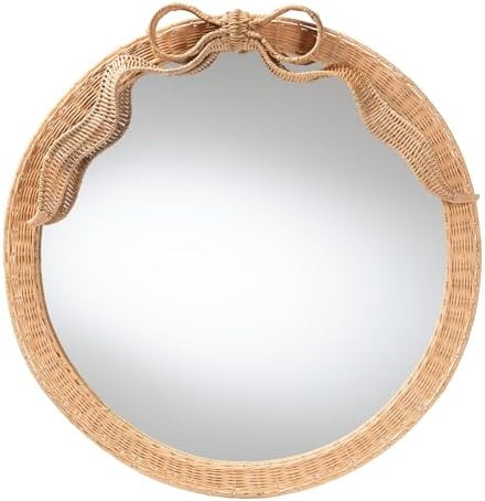 Bali & pari Creusa Natural Rattan Round Wall Mirror -Handwoven Wicker Frame with Decorative Bow A... | Amazon (US)