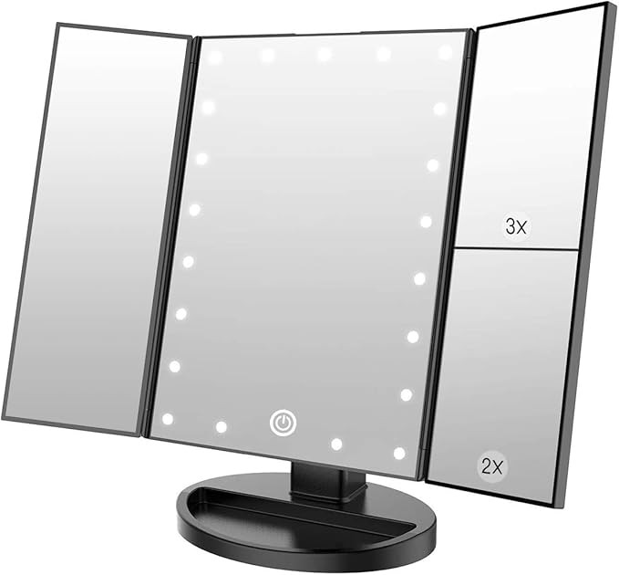 WEILY Lighted Vanity Makeup Mirror 1x/2x/3x Magnification Trifold with 21 LED Lights Touch Screen... | Amazon (US)