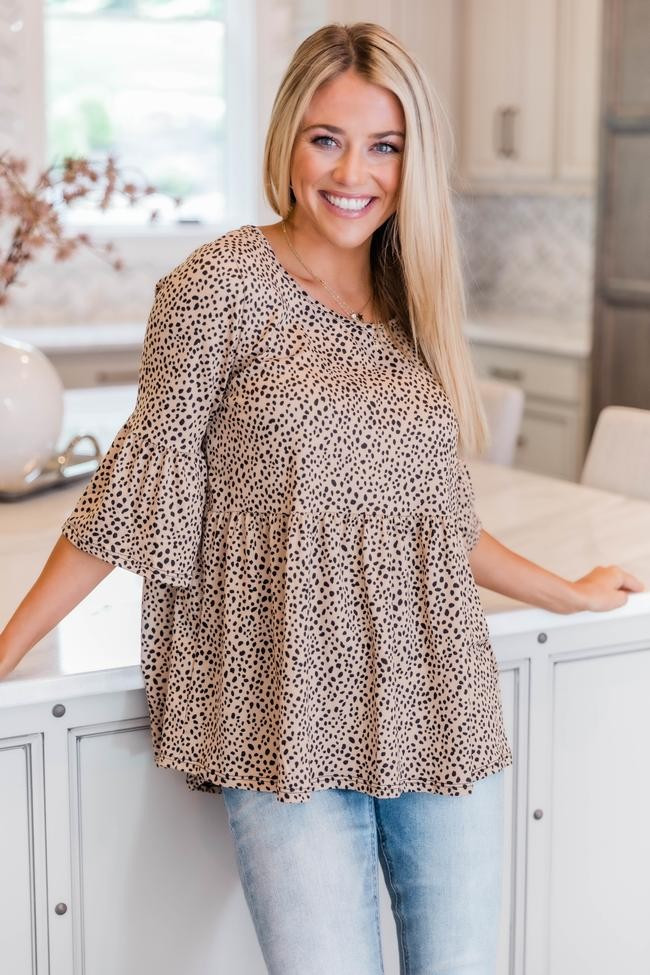 Let's Do This Spotted Blouse Beige | The Pink Lily Boutique
