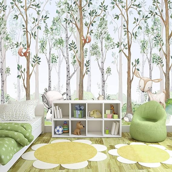 WFBHUA-Kids Wallpaper Watercolor Forest Cartoon Animals Wall Murals Suitable for Nursery Boys Gir... | Amazon (US)