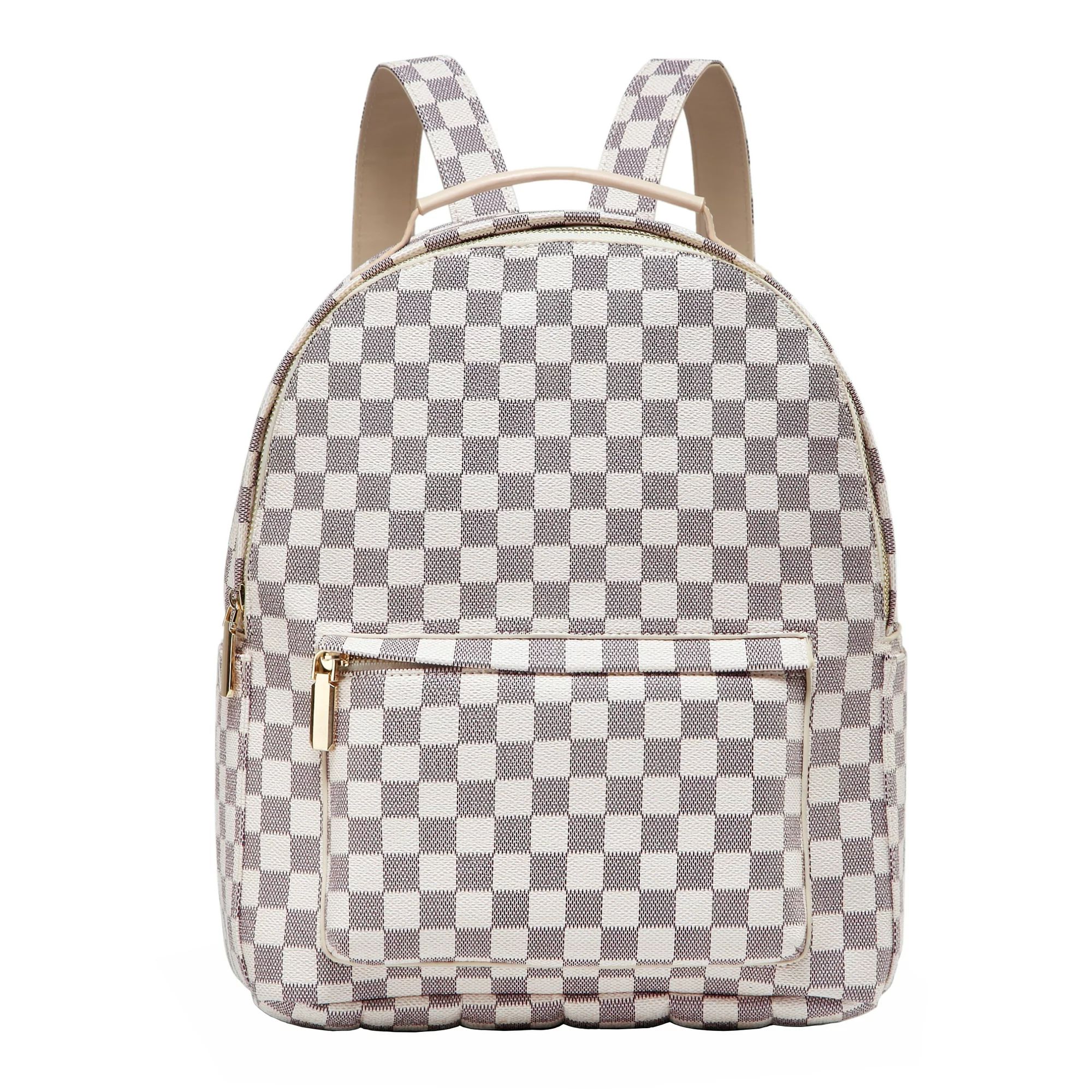 Daisy Rose Checkered Backpack Bag - Luxury PU Vegan Leather- Cream - Walmart.com | Walmart (US)