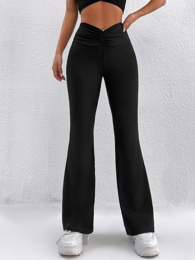 SHEIN PETITE Pantaloni svasati monocolore vita arricciata | SHEIN