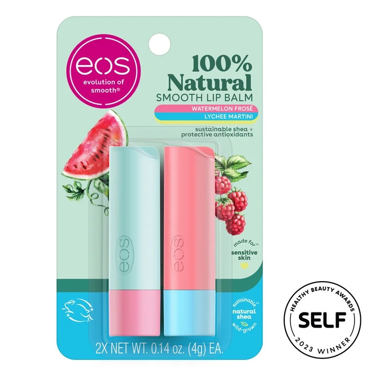 Eos 100% Natural Lip Balm - Watermelon Frosé & Lychee Martini | 0.14oz/2pk | Walmart (US)