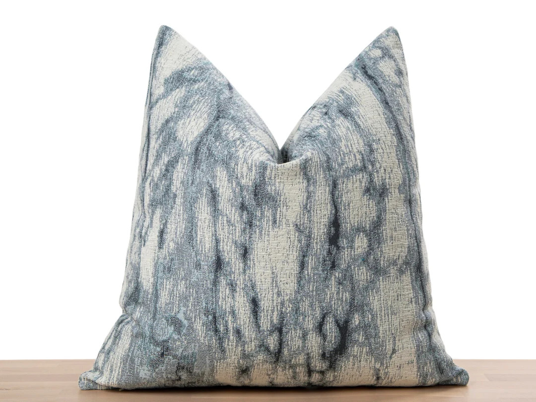 Dusty Blue Abstract Pillow Cover Colorful Euro Sham Cover Designer Cushion off White and Dusty Bl... | Etsy (US)