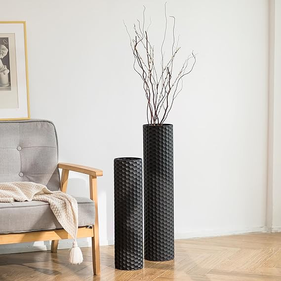 Sziqiqi Black Tall Floor Vase: 27.6/21.7in Metal Cylinder Vases Extra Large Decorative Vase Set o... | Amazon (US)