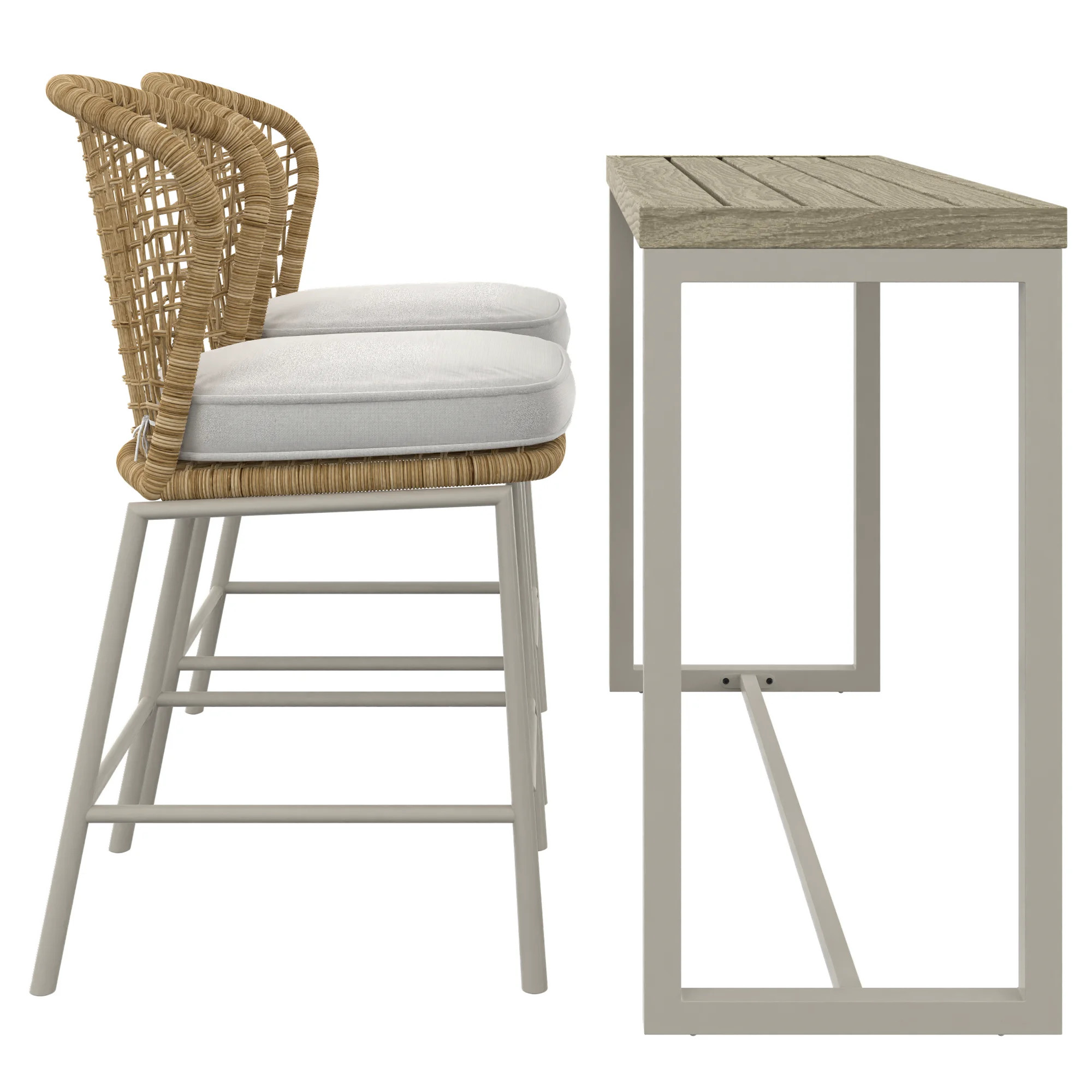 HOMETRENDS Lasso 3-Piece Steel Outdoor Bar Height Dining Set with Cushions, Beige | Walmart (CA)