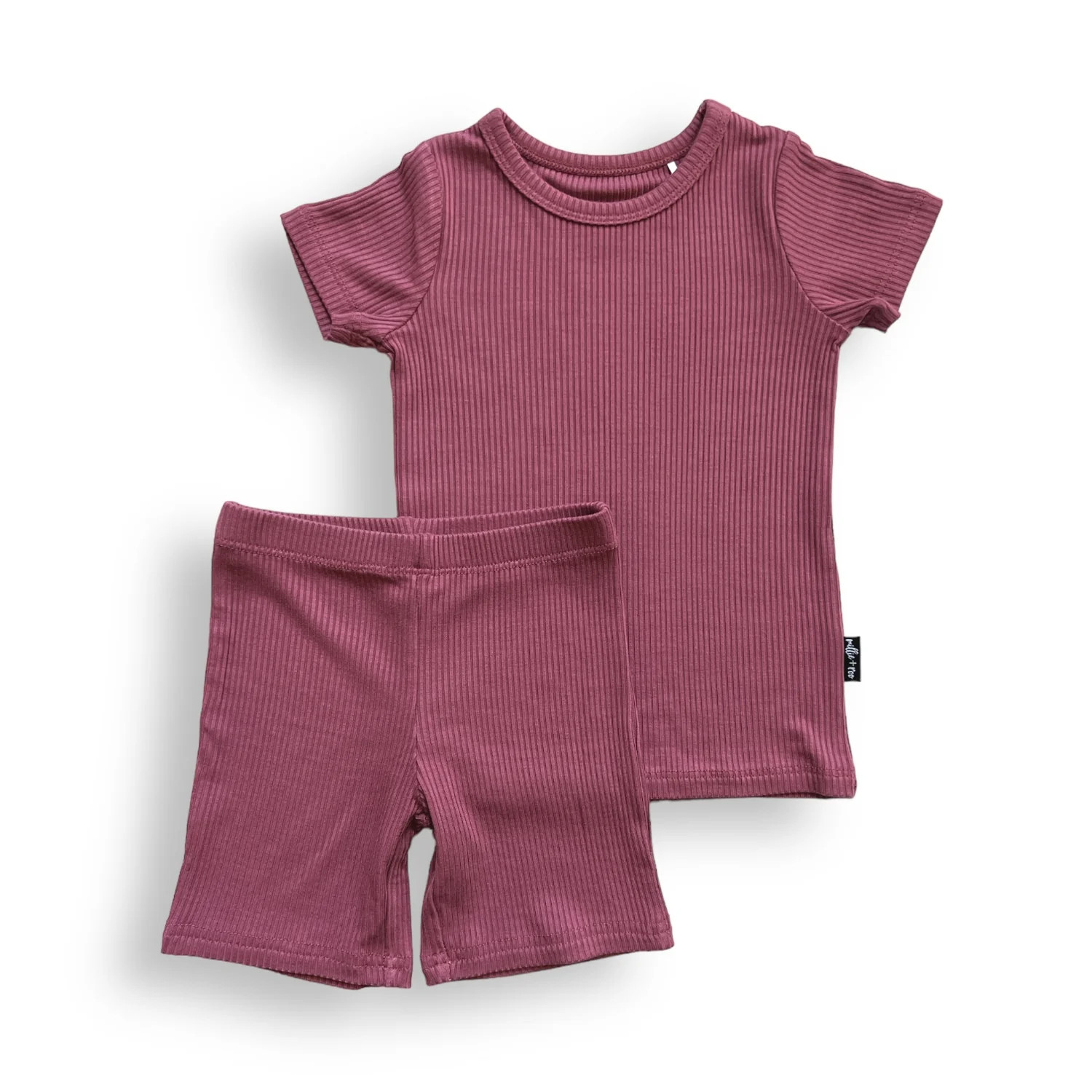 TWO PIECE SHORTIE SET- Mauve Ribbed | millie + roo