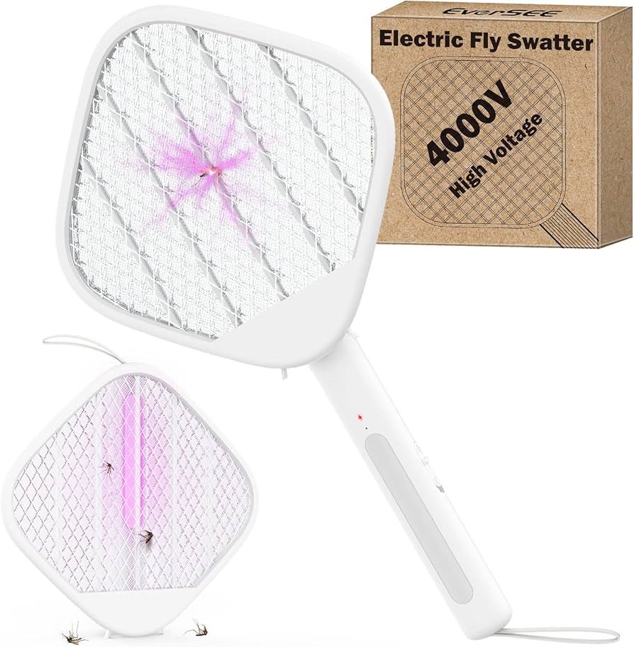 Electric Fly Swatter Racket Fly Zapper - Powerful 4000V Mosquito Zapper Racket & Night UV Bug Zap... | Amazon (US)