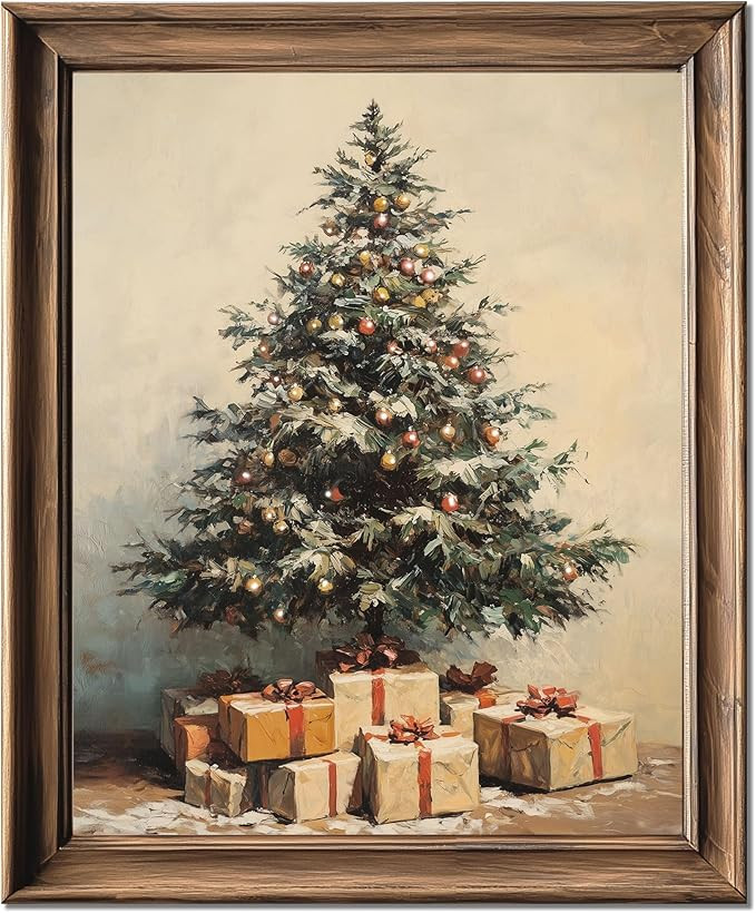 HubbgDesign Vintage Winter Wall Art, Rustic Christmas Tree Artwork, Antique Holiday Decoration, C... | Amazon (US)