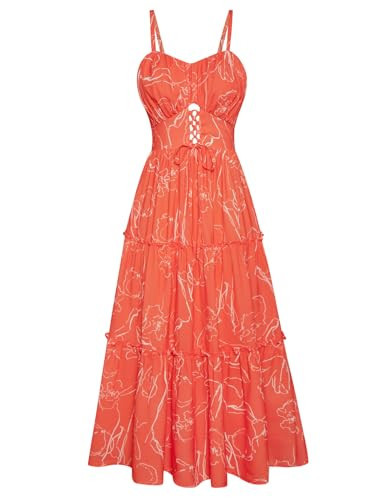 GRACE KARIN 2026 Women's Spaghetti Vacation Sundress Summer Beach Flowy Boho Floral Maxi Dresses with Pockets Orange Floral L | Amazon (US)