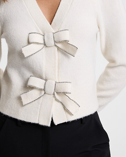 Embellished Bow V-neck Cardigan | Express