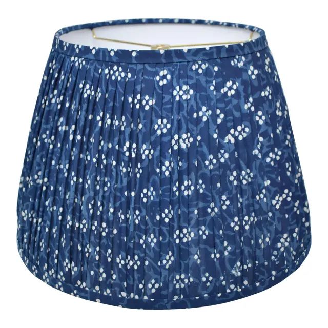 Custom Pleated Gathered Blue Floral Lamp Shade | Chairish