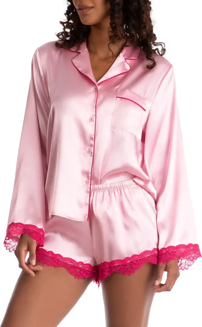 Felicity Lace Trim Long Sleeve Satin Shorts Pajamas | Nordstrom