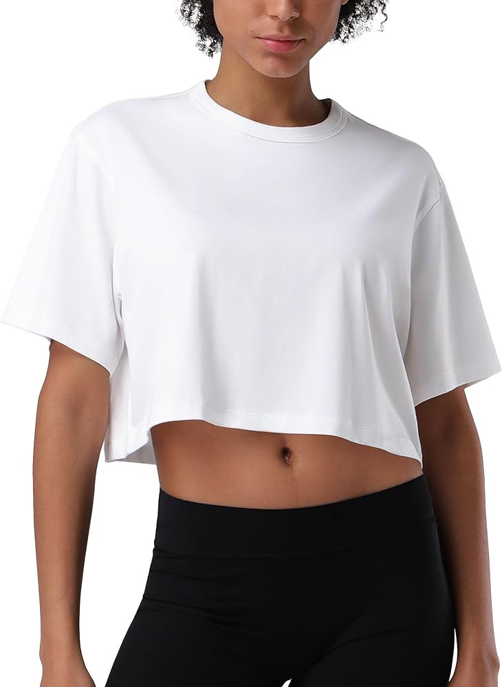 Pioneer Camp Bamboo Viscose Workout Crop Tops for Women Short Sleeve Loose T-Shirts Cropped Athle... | Amazon (US)