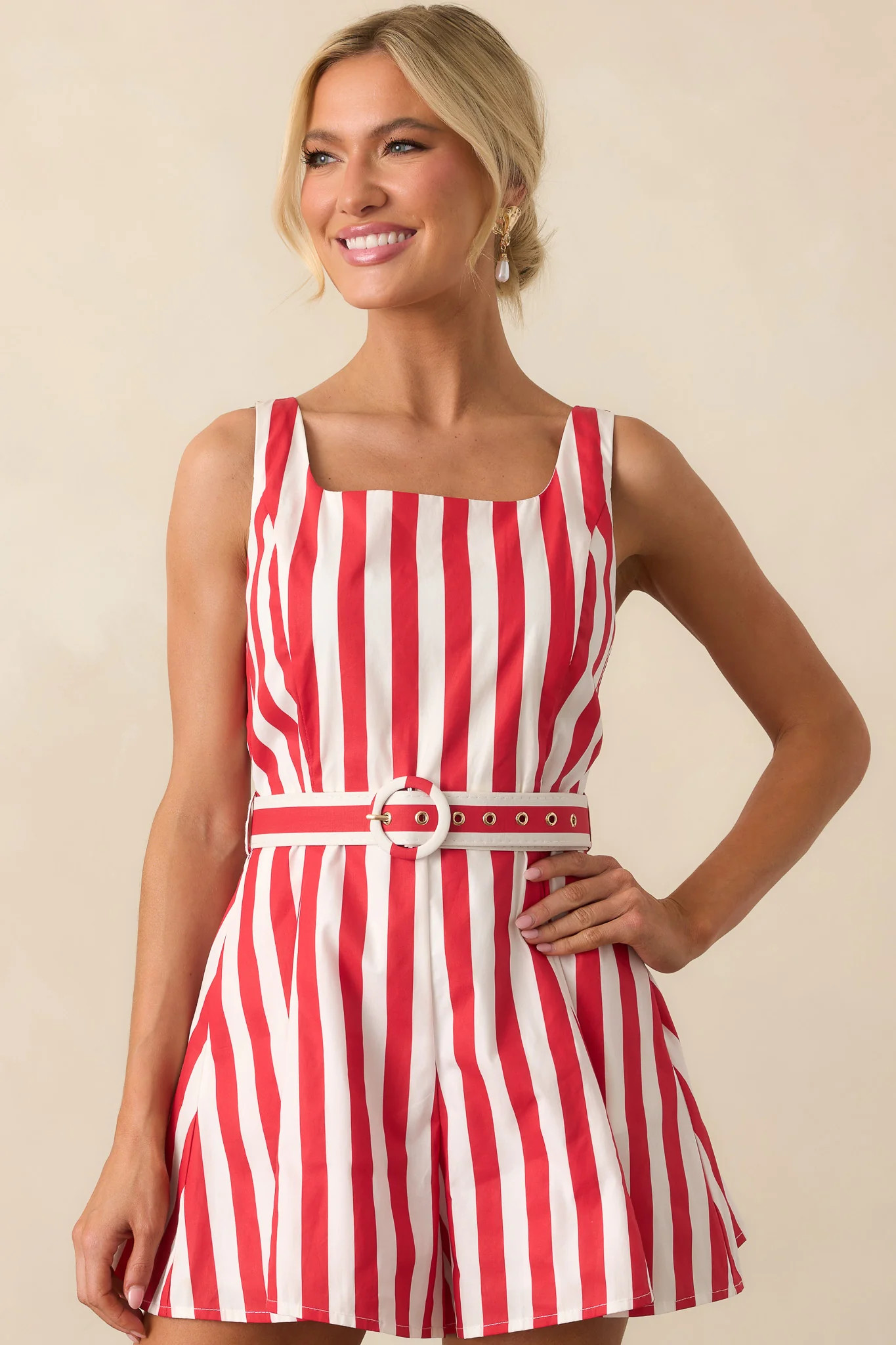 Prosperina Alessandra Red Stripe Cotton Romper | Red Dress