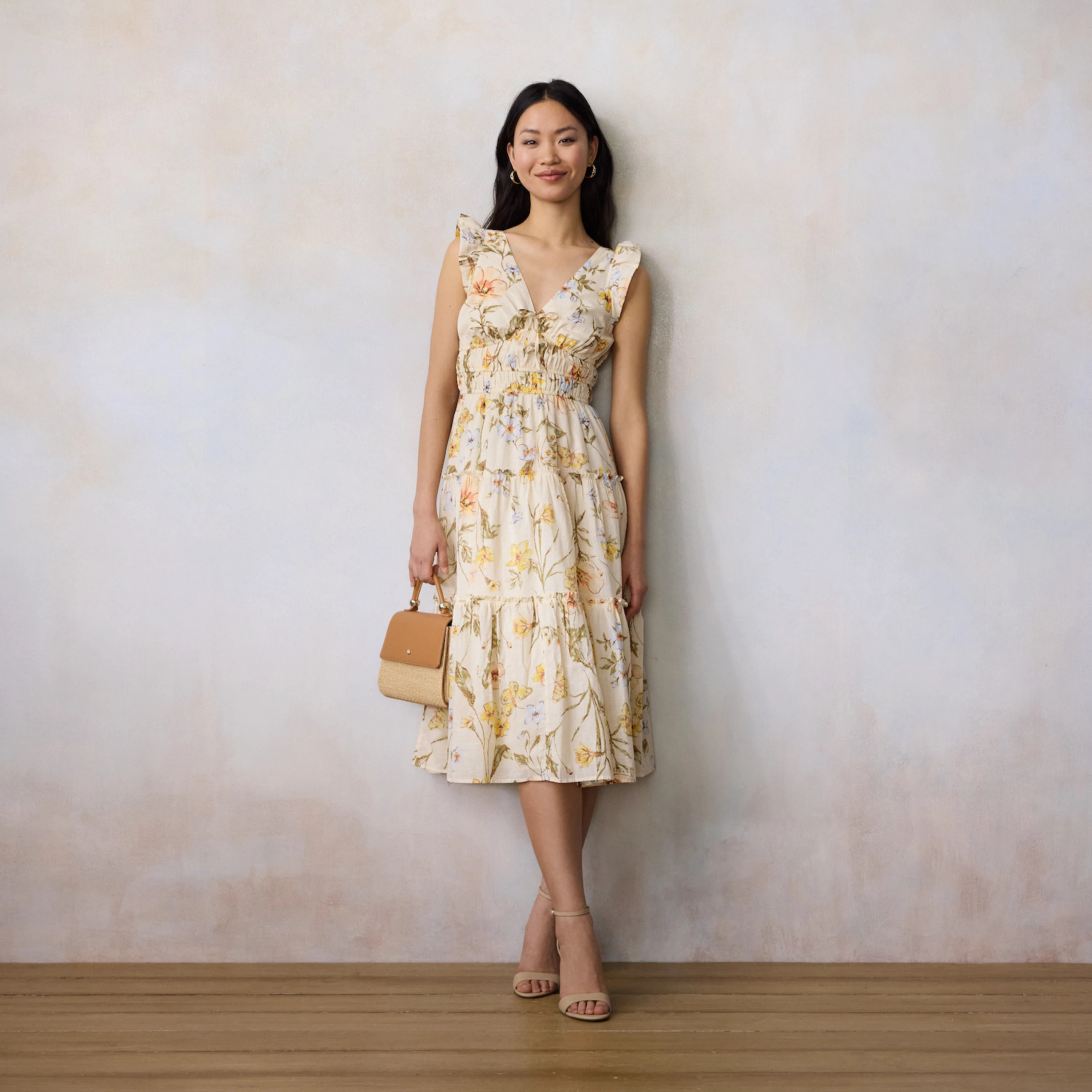 Women's LC Lauren Conrad Shirred Bodice Ruffle Sleeve Midi Dress | Kohl's