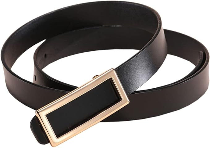 Women Belts Genuine Leather Square Buckle Waist Skinny Dress Belt for Jeans Pants Fashion | Amazon (US)