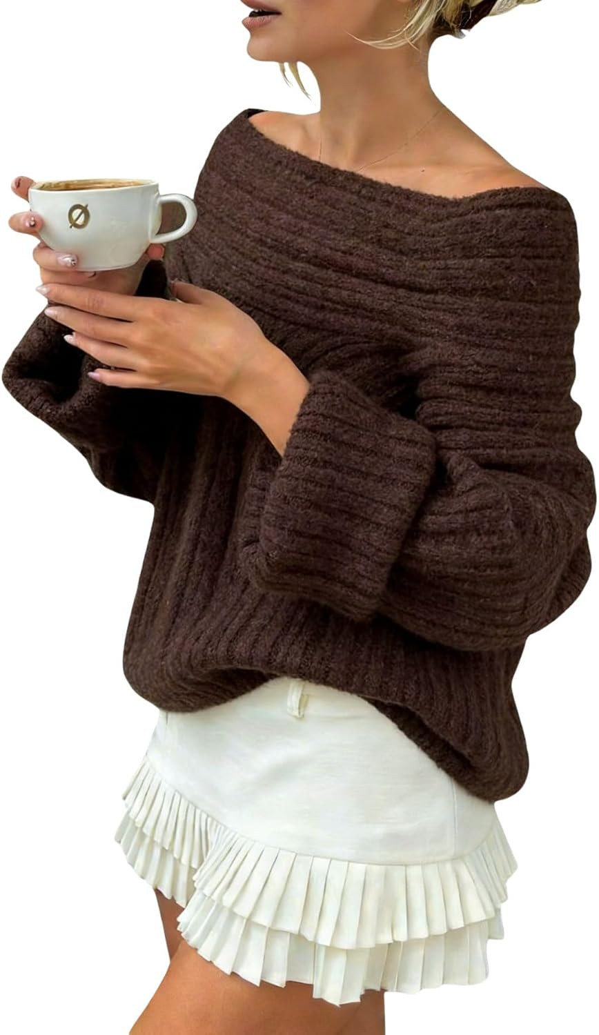 Verdusa Women's Fall Outfits Off The Shoulder Chunky Long Sleeve Sweater | Amazon (US)