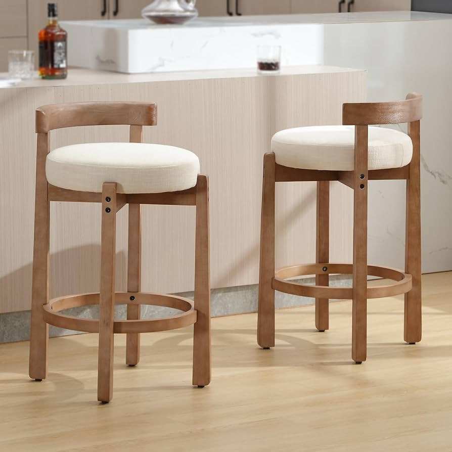 DUOMAY Modern Bar Stools Set of 2, 26" Counter Height Stools, Armless Round Wood Barstools Kitche... | Amazon (US)