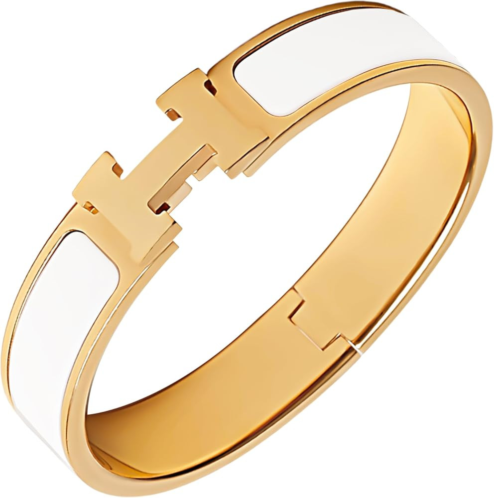 Classic Women's 18k Gold White Enamel Narrow Bangle Bracelet - Beautiful Gift for Women | Amazon (US)