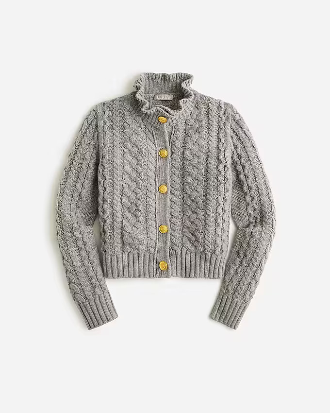 Cable-knit ruffleneck cardigan sweater | J. Crew US