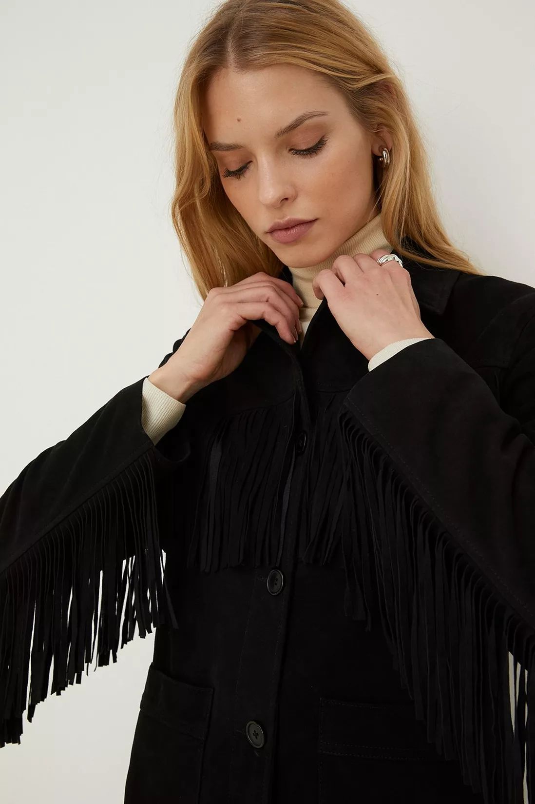 Petite Rachel Stevens Real Leather Fringe Jacket | Debenhams UK