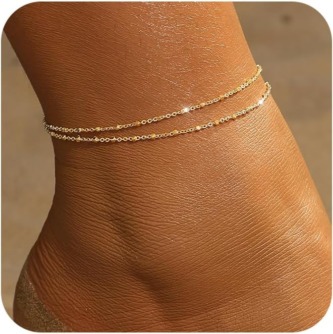 MFRYK Gold Ankle Bracelets for women,14k Gold/Silver Plated Waterproof Layered lightweight Cuban ... | Amazon (US)