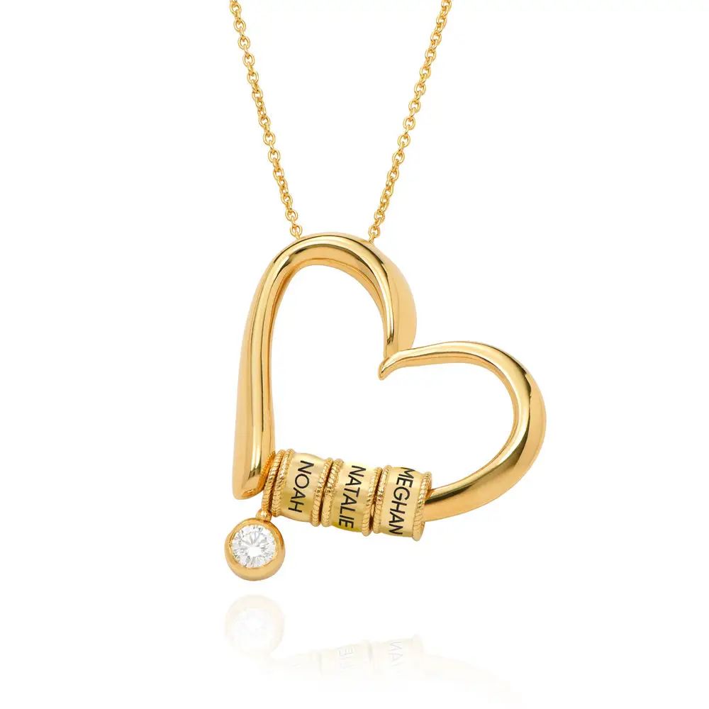 Charming Heart Necklace with Engraved Beads in Gold Plating with 0.25 ct Diamond | MYKA