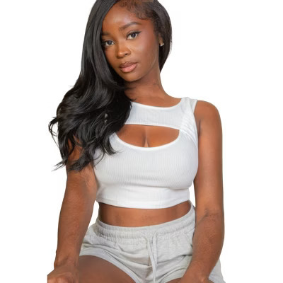 Slickblue Women's Ribbed Crop Tee with Front Cut Out - Slim Fit Summer Top - White, Size S | Target