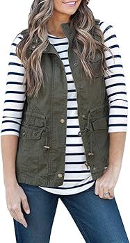 Women's Lightweight Sleeveless Stretchy Drawstring Jacket Vest with Zipper | Amazon (US)