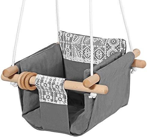 Amazon.com: Mlian Secure Canvas and Wooden Baby Hanging Swing Seat Chair Indoor and Outdoor Hammo... | Amazon (US)