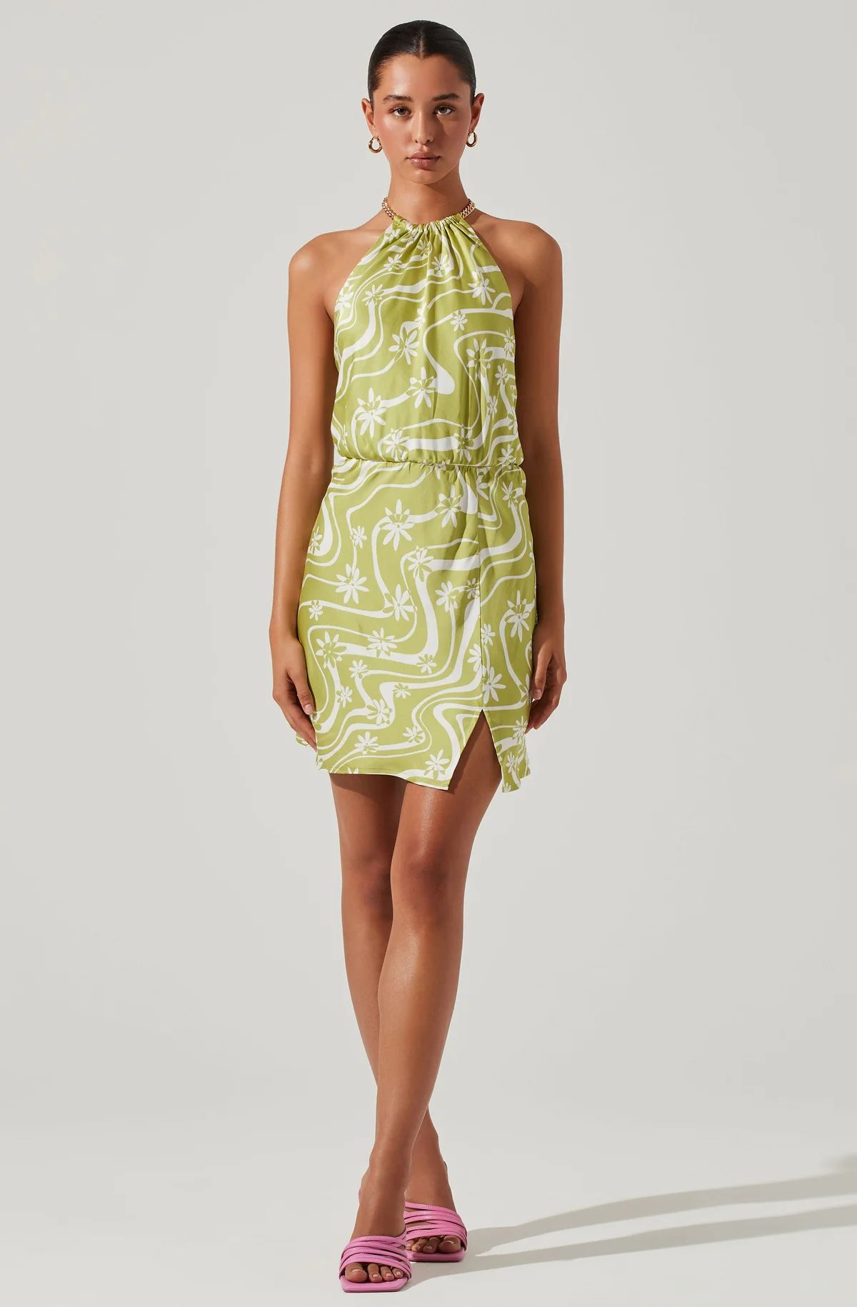 Quinta Retro Floral Halter Mini Dress | ASTR The Label (US)