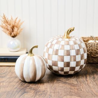 MacKenzie-Childs Classic Mocha Stripe Small & Check Medium Pumpkin Set  | Bloomingdale's Home | Bloomingdale's (US)