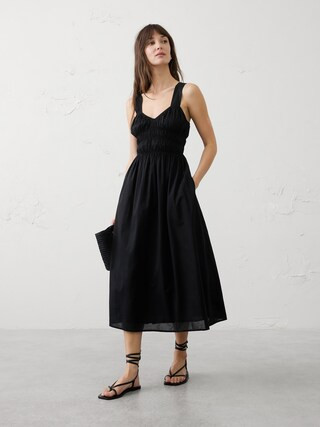 Voile Shirred-Bust Midi Dress | Banana Republic Factory