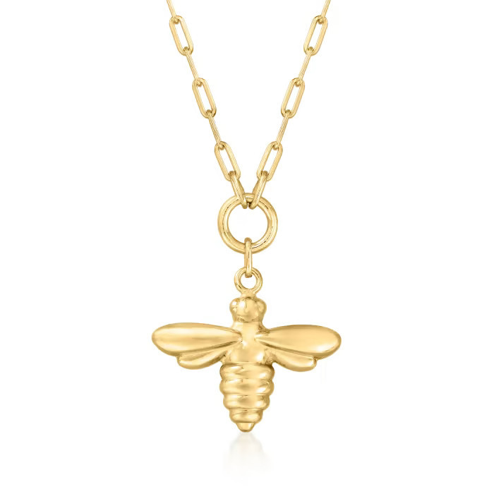 14kt Yellow Gold Bumblebee Charm Paper Clip Link Necklace. 16" | Ross-Simons