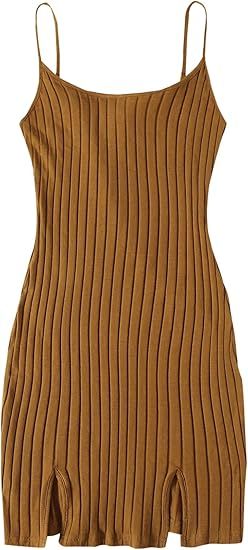 Floerns Women's Scoop Neck Sleeveless Split Hem Rib Knit Bodycon Mini Dress | Amazon (US)