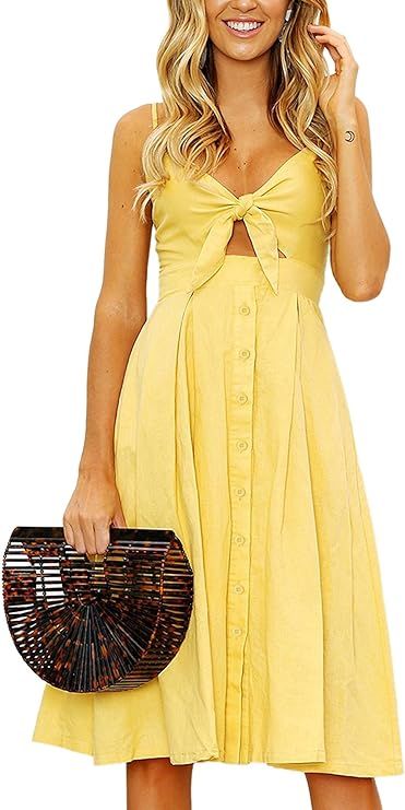 Yidarton Womens Dresses-Summer Spaghetti Strap Tie Front Button Down Sexy Backless Midi Dress | Amazon (US)