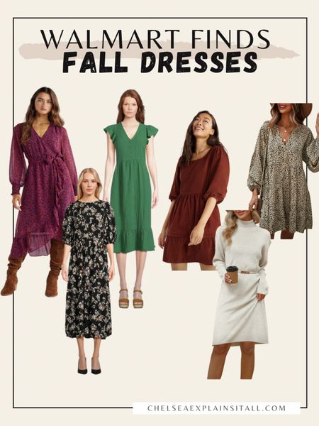 Cute and casual fall dresses from Walmart. All under $40! Would be perfect to dress up or down and even for family photo outfits or holiday dresses! Pair with knee high boots or ballet flats and loafers for a trendy look. 

Walmart finds, midi dress, fall dress, holiday outfit, family photoshoot, Walmart dress, fall style 

#LTKmidsize #LTKworkwear #LTKfindsunder50
