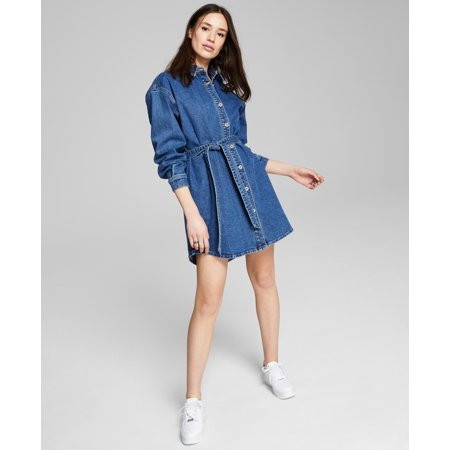Denim Tie Waist Dress Med Wash M | Walmart (US)
